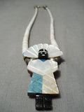 Native American Superior Vintage Santo Domingo Hand Carved Turquoise Sterling Silver Necklace-Nativo Arts