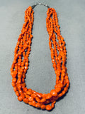 Very Rare Chunky Coral Native American Navajo Sterling Silver Necklace-Nativo Arts