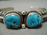 Intense Turquoise Vintage Native American Navajo Tahe Sterling Silver Bracelet Cuff-Nativo Arts