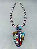 Native American Stunning Santo Domingo Inlay Turquoise Coral Jet Shell Sterling Silver Necklace-Nativo Arts