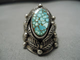 Detailed!! Vintage Native American Navajo Carico Lake Turquoise Sterling Silver Garden Ring-Nativo Arts