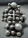 Exquisite Navajo Pearl Sterling Silver Cross Ring Native American-Nativo Arts