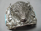 Very Heavy Native American Navajo Turquoise Buffalo Sterling Silver Bracelet- 200 Grams-Nativo Arts