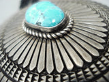 Detailed Vintage Native American Navajo Old Kingman Turquoise Sterling Silver Bolo Tie Old-Nativo Arts