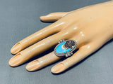 Important Native American Navajo Signed Inlay Turquoise Shell Scene Sterling Silver Ring-Nativo Arts