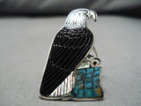 Important Native American Zuni Harlan Coonsis Turquoise Inlay Sterling Silver Ring-Nativo Arts