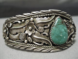 Native American Superior Vintage Garden Of Leaves Sterling Silver Green Turquoise Bracelet-Nativo Arts