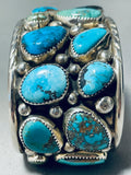 Heavy Wide Native American Navajo Turquoise Chunk Sterling Silver Bracelet Cuff-Nativo Arts