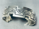 Thick Rudy Willie Vintage Native American Navajo Sterling Silver Geomtric Bracelet Cuff-Nativo Arts