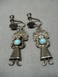 Cute Vintage Native American Navajo Easter Blue Turquoise Sterling Silver Earrings Old-Nativo Arts