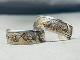 More Involved Detail Vintage Native American Navajo Sterling Silver Gold Earrings-Nativo Arts