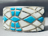 Native American One Of Most Intricate Vintage Navajo Turquoise Inlay Sterling Silver Bracelet-Nativo Arts
