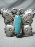 Whimsical Native American Navajo Kingman Turquoise Sterling Silver Butterfly Ring-Nativo Arts