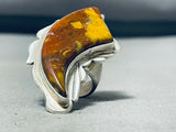 Unique Native American Navajo Signed Agate Cla Sterling Silver Large Ring-Nativo Arts