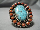 Spectacular Vintage Native American Navajo Kingman Turquoise Sterling Silver Ring Old-Nativo Arts