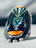 One Of The Biggest Ever Native American Navajo Outer Space Turquoise Sterling Silver Ring-Nativo Arts