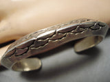 Thick Heavy Vintage Native American Navajo Sterling Silver Triangular Shank Bracelet Old Cuff-Nativo Arts