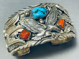 Al Chee Vintage Native American Navajo Eagle Turquoise Sterling Silver Bracelet-Nativo Arts