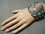 Native American One Of The Most Detailed Ever Vintagr Turquoise Sterling Silver Bracelet-Nativo Arts