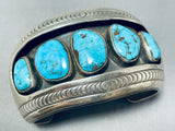Signed Wide Vintage Native American Navajo Turquoise Sterling Silver Shadow Bracelet-Nativo Arts