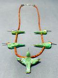 Very Unique Southwestern Gaspeite Corasl Sterling Silver Bird Necklace-Nativo Arts