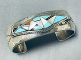 Extremely Intricate Vintage Native American Navajo Turquoise Inlay Sterling Silver Bracelet-Nativo Arts