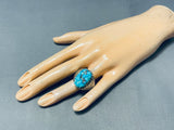 Heavy Vintage Native American Zuni Blue Gem Turquoise Sterling Silver Ring-Nativo Arts