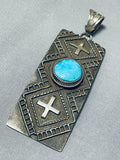 Important Tom Jackson Native American Navajo Turquoise Sterling Silver Geomtric Pendant-Nativo Arts