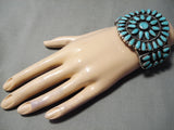 Impressive Vintage Native American Navajo Turquoise Cluster Sterling Silver Bracelet Old-Nativo Arts
