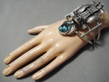 Towering Huge Vintage Native American Navajo Turquoise Kachina Sterling Silver Bracelet Old-Nativo Arts