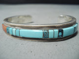 Native American Astonishing Zuni Turquoise And Coral Sterling Silver Bracelet-Nativo Arts