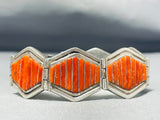 One Of Most Intricate Ever Vintage Native American Navajo Coral Sterling Silver Link Bracelet-Nativo Arts