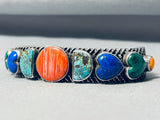 Heart & Half Moon Vintage Native American Navajo Turquoise Lapis Sterling Silver Bracelet-Nativo Arts