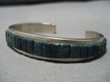 Heavy Sturdy Vintage Native American Navajo Green Turquoise Sterling Silver Bracelet Cuff Old-Nativo Arts