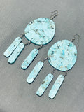 Rare Native American Navajo Turquoise Sterling Silver Tanya Tucker Style Earrings-Nativo Arts