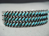 Museum Vintage Native American Zuni Slanted Turquoise Sterling Silver Bracelet Old-Nativo Arts