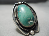 Huge Vintage Navajo Domed Green Turquoise Sterling Silver Native American Ring-Nativo Arts