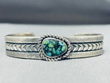 Gary Custer Vintage Native American Navajo Blue Green Turquoise Sterling Silver Bracelet-Nativo Arts