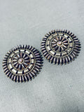 Awesome Vintage Native American Zuni Purple Petit Point Cluster Sterling Silver Earrings-Nativo Arts