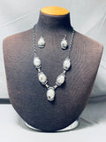 Fabulous Native American Navajo White Buffalo Turquoise Sterling Silver Necklace & Earrings Set-Nativo Arts