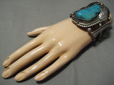 Rare Eldon Kalemsa Vintage Native American Navajo Blue Gem Turquoise Sterling Silver Bracelet-Nativo Arts