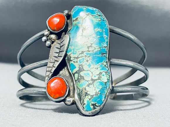 Rare Vintage Native American Navajo Aqua Turquoise Sterling Silver Bracelet Old-Nativo Arts