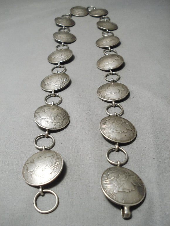 One Of Heaviest Early Vintage Native American Navajo Coin Sterling Silver Concho Belt Old-Nativo Arts