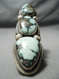 One Of The Biggest Craziest Native American Navajo Tortoise Turquoise Sterling Silver Ring-Nativo Arts