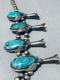 Incredible Vintage Native American Navajo Turquoise Sterling Silver Squash Blossom Necklace-Nativo Arts