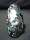 Native American Quint Quam Important Vintage Zuni Turquoise Bluejay Sterling Silver Ring-Nativo Arts