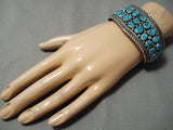 Huge Vintage Native American Navajo Cluster Of Turquoise Sterling Silver Tight Wave Bracelet-Nativo Arts
