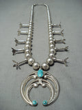 Early Vintage Native American Navajo Turquoise Sterling Silver Nsquash Blossom Necklace Old-Nativo Arts