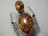 Mind Boggling Vintage Native American Navajo Amber Sterling Silver Bug Bracelet-Nativo Arts