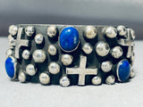 One Of The Best Vintage Native American Navajo Cross Lapis Sterling Silver Bracelet-Nativo Arts